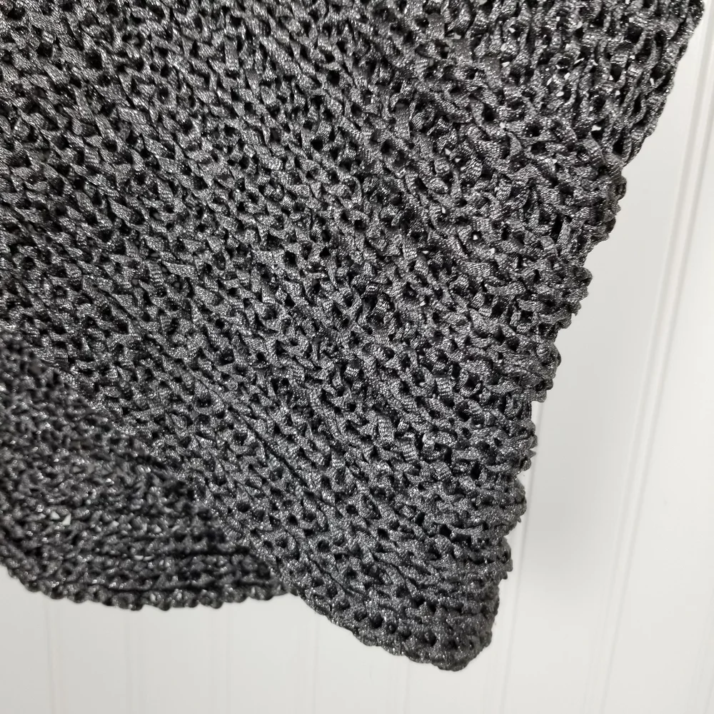 Club Monaco Gray Metallic Open Front Cardigan Sleeveless Vest Open Knit Size XS